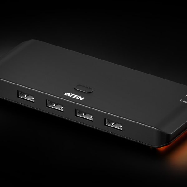 Aten Essential 2x4 USB 2.0 Sharing Switch, Sharing of four USB peripherals at 480 Mbps between two PCs at a press of the pushbutton.