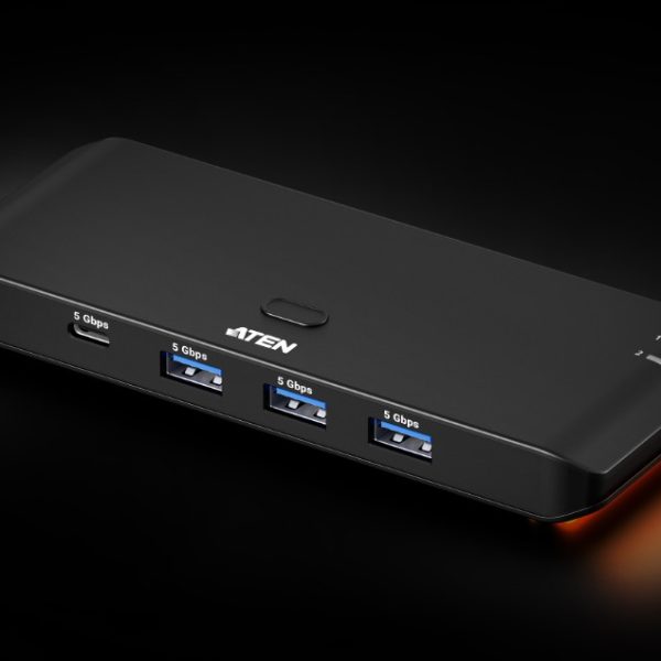 Aten Essential 2x4 USB 3.2 Gen 1 Sharing Switch (Host Type: A+C), USB Type-C host, 5 Gbps data transfer, Quick switch via pushbutton or Remote
