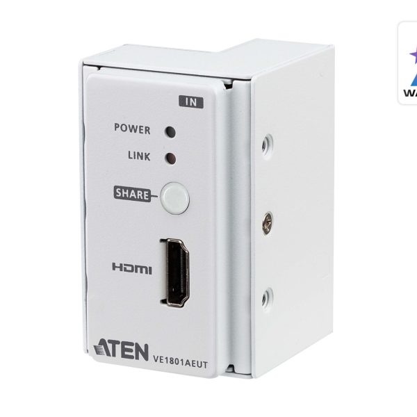 Aten HDMI HDBaseT-Lite Transmitter with EU Wall Plate / PoH, supports 4K @ 60 Hz (4:2:0) up to 40 m (Cat 6A), 1080p @ 70m (Cat 6A)
