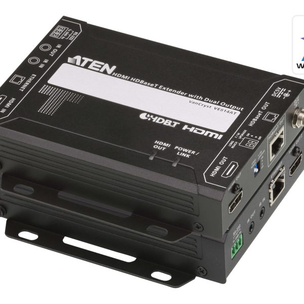 Aten HDMI HDBaseT Extender with Dual 4K Output, one local HDMI output, supports up to 4K@70m (Cat 5e/6) and 100m (Cat 6A), extends RS232 and IR