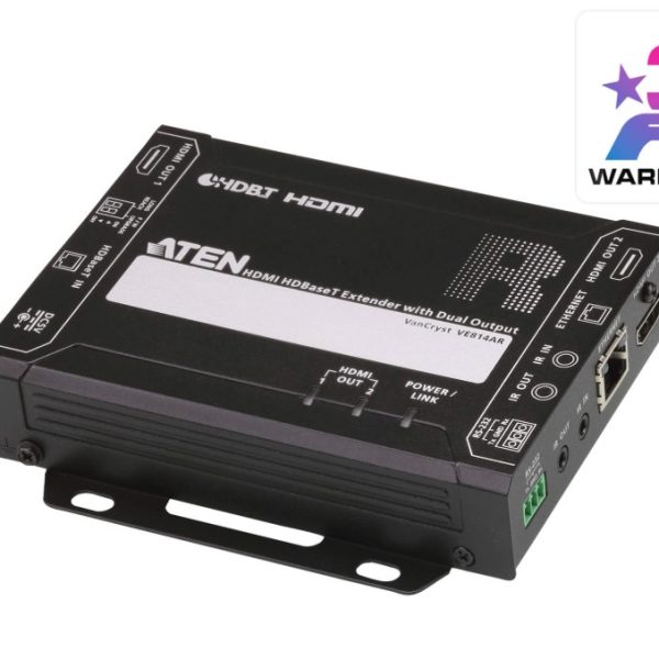 Aten HDMI HDBaseT Receiver with Dual 4K Output, one local HDMI output, supports up to 4K@70m (Cat 5e/6) and 100m (Cat 6A), extends RS232 and IR