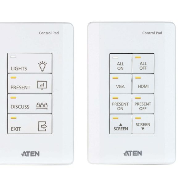 Aten 8 Button Control Pad with 1 Gang US wall plate, 2 RS232, 2 relay, 1 Digital I/O and Ethernet connection support, 14 button layouts available