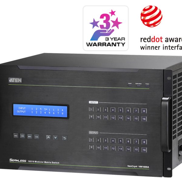 Aten 16x16 Modular Digital Matrix with Scaler, Seamless Switch, Hot-swappable Aten I/O boards, control via front-panel pushbuttons (PROJECT)