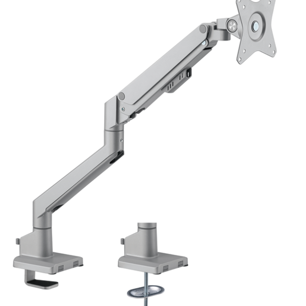 Brateck Single Monitor Thin Gas Spring Monitor Arm Fit Most 17'-32' Monitors, Up to 9kg per screen VESA 75x75/100x100 Matte Silver