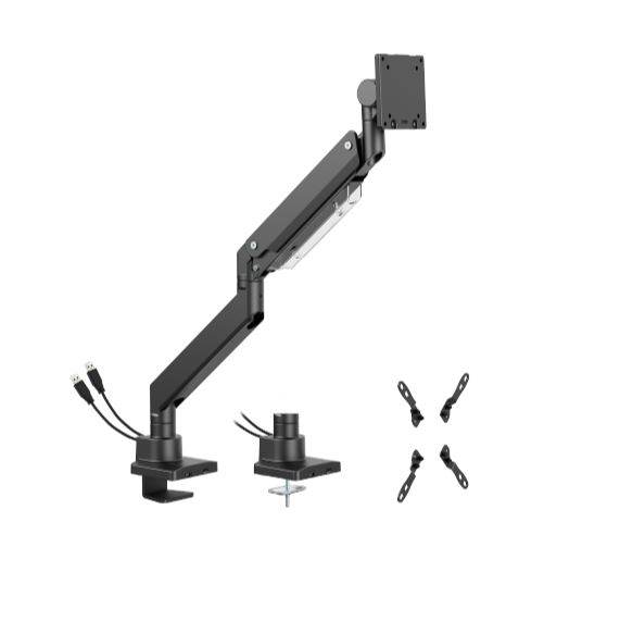 Brateck LDT80-C012UC Super Heavy-Duty Gas Spring Monitor Arm with USB-A and USB-C Ports For most 17'~57' Monitors, Matte Black(New)
