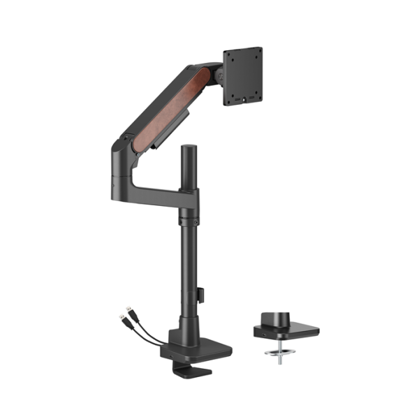 Brateck LDT81N-C012UCP Fusion Heavy-Duty Pole-Mounted Gas Spring Monitor Arm with USB-A/USB-C Ports For most 17'~49' Monitors, Fine Texture Black(New)