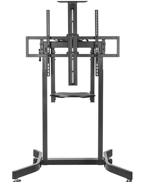 Brateck Deluxe Motorized Large TV Cart with Manual Tilt, Equipment Shelf and Camera Mount Fit 55'-100' Up to 120kg- Matte Black （LS）