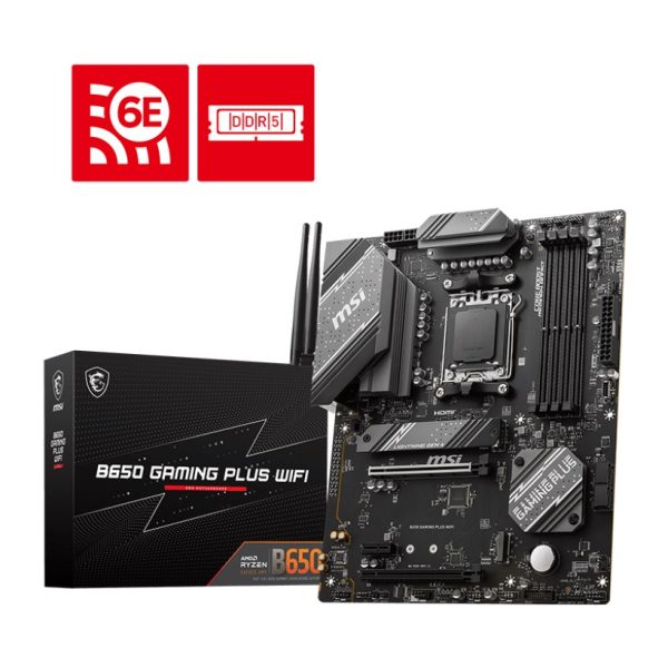 MSI MPG B650 GAMING PLUS WIFI AMD AM5 ATX Motherboard, 4x DDR5 ~192GB, 2x PCI-E x16, 1x PCI-E x1, 2x M.2, 4x SATA, 7x USB 3.2, 1x USB-C(LS)