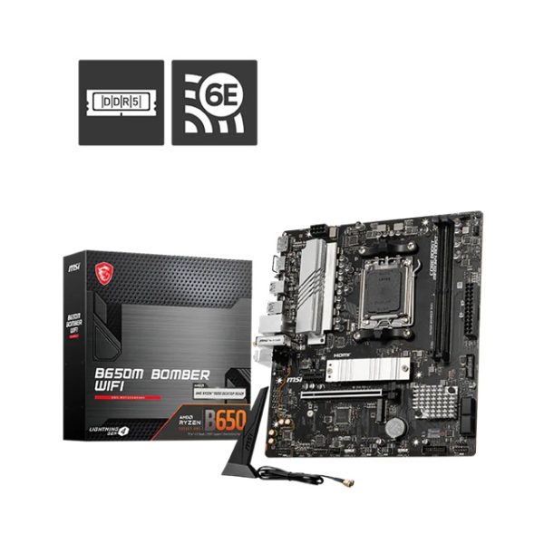 MSI B650M BOMBER WIFI AMD AM5 MATX Motherboard, 2x DDR5 ~128GB, 1x PCI-E x16, 2x M.2, 4x SATA,  6x USB 2.0