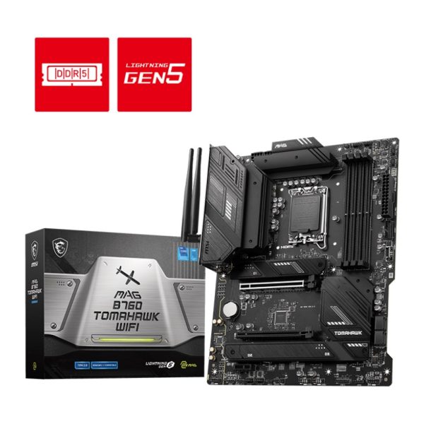 MSI MAG B760 TOMAHAWK WIFI ATX Motherboard, 4x DDR5~192GB, 2x PCI-E x 16, 1x PCI-E x 1,  3x M.2, 4x SATA, 4x USB 3.2 , 4x USB 2.0, 1x USB Type C