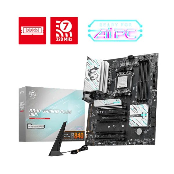 MSI B840 GAMING PLUS WIFI, AM5, 4x DDR5 256GB, 1x HDMI, 4x PCI-E x16 slot, 3x M.2, Wi-Fi 7