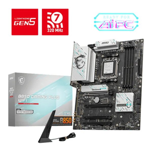 MSI B850 GAMING PLUS WIFI, AM5, B850, DDR5 8200+OC, PCIe 5.0, M.2 Gen5/Gen4, WiFi 7, 5Gb LAN, USB 10G/5G, SATA, 7.1 Audio, 2yr wty