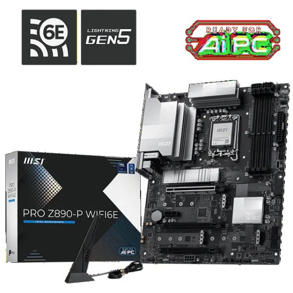 MSI PRO Z890-P WIFI6E, LGA1851, Z890, DDR5 9200+, PCIe5.0, 4xM.2, 5G LAN, WiFi 6E, BT5.3, USB 20Gbps, HDMI2.1/DP1.4