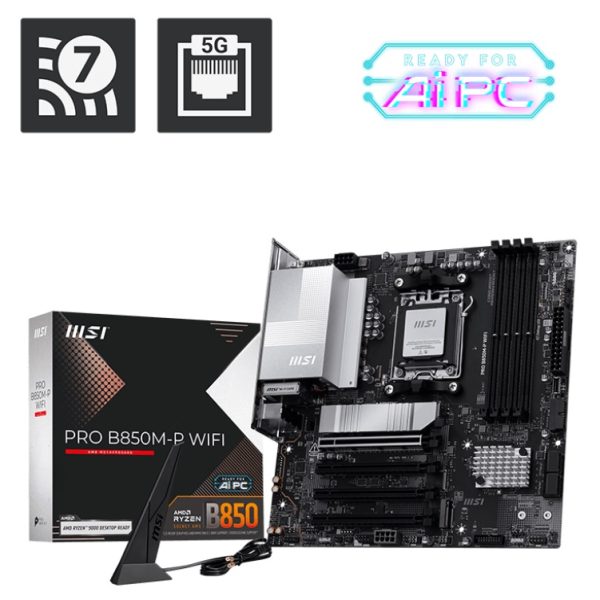 MSI PRO B850M-P WIFI, AM5, 4x DDR5 256GB, 1x HDMI, 1x PCI-E x16 slot, 3x M.2,4x USB2.0, 3x USB C, Wi-Fi 7