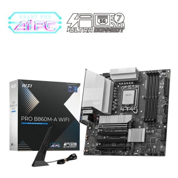 MSI PRO B860M-A WIFI, INTEL B860, 4x DDR5 256GB, 1x HDMI, 4x PCI-E x16 slot, 3x M.2, 4x SATA, 6x USB 2.0, Intel® Wi-Fi 7