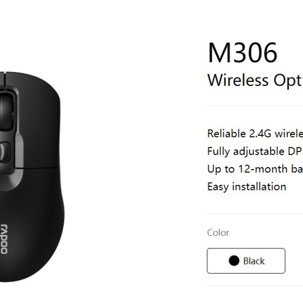 RAPOO M306 2.4 Wireless Optical Mice with Side FWD and Back Buttons. 12 Months Long Battery Life, Easy Installation. Adjustable DPI 3200. Office Mice.