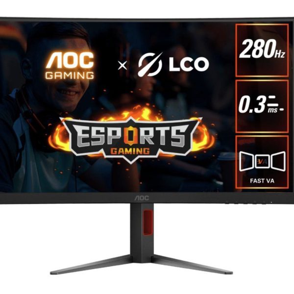 AOC 27' Curved 0.3ms 280Hz,1920 × 1080 (FHD) , Adaptive Sync, HDR10, HDMI 2.0 × 1,DisplayPort 1.4 × 1, Height Adjust,  Gaming Monitors 2025 (LS)