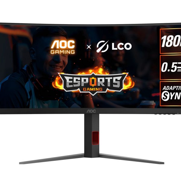 AOC 34' WQHD Curved Monitor – 3440×1440@180Hz, 0.5ms MPRT, 1500R VA, 120% sRGB, DP 1.4, HDMI 2.0, Delta E<2, tilt/swivel/height adjustable