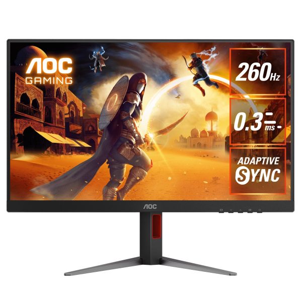 AOC 27' Gaming Monitor – QHD 260Hz (OC), 0.3ms MPRT, IPS panel, 118% sRGB, 1.07B colors, DP 1.4+DSC, HDMI 2.0, Delta E<2, fully adjustable stand (LS)