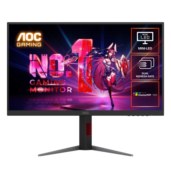 AOC 27' Mini-LED Gaming Monitor – 4K@160Hz / FHD@320Hz, 1ms GtG, 1152-zone Mini-LED, VESA mount, 1.07B colors, Delta E<2, HDMI 2.1, DP 1.4, USB hub