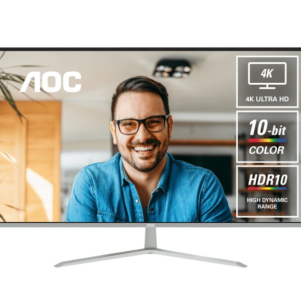 AOC 31.5' 4K Monitor – UHD 3840×2160 @60Hz, VA panel, 4ms GtG, 124% sRGB, DP 1.4, HDMI 2.0, 1.07B colors, Delta E<2, tilt adjustable (LS)