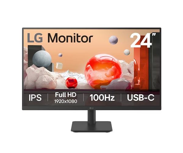 LG 24' IPS Full HD Monitor, 1920x1080, 3-side borderless design, 100 Hz, USB‑C (65W PD), Reader Mode & Flicker Safe, tilt adjustable