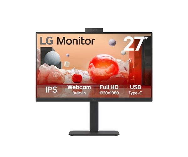LG 27' Full HD IPS Monitor, 1920x1080, Webcam, 100 Hz, 5ms, USB Type-C (PD 90W)/RJ45,  sRGB 99% (CIE1931), adjustable stand