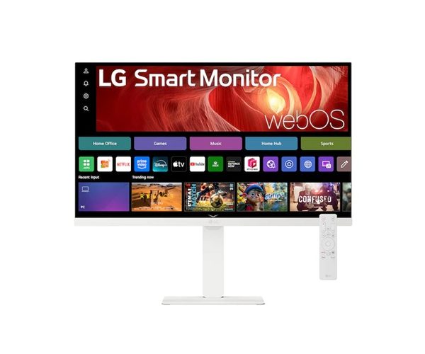 LG 27' 4K UHD IPS Smart Monitor with webOS, USB-C (65W PD), AirPlay 2, Bluetooth, DCI-P3 90%, Magic Remote support, and full ergonomic stand