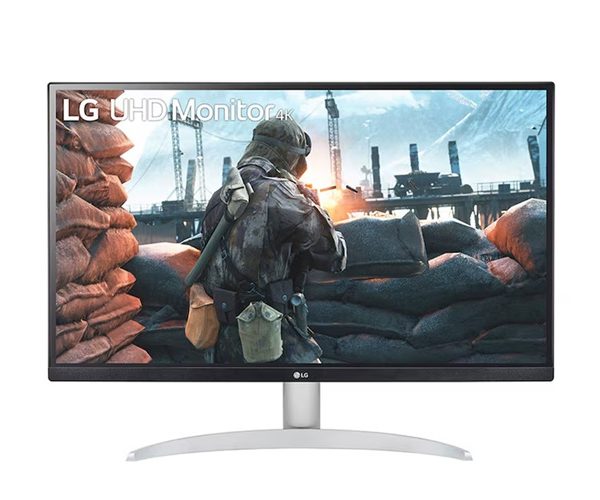 LG 27' 4K UHD IPS Smart Monitor with 3840×2160 resolution, DCI-P3 95%, HDR400, AMD FreeSync™, 5ms response, 60Hz, and tilt-adjustable stand