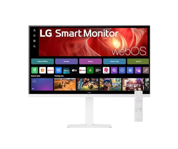 LG 31.5' 4K UHD Smart Monitor with webOS, USB-C PD 65W, AirPlay 2, DCI-P3 90%, Bluetooth, 5ms, 60Hz, and tilt/height/swivel/pivot stand