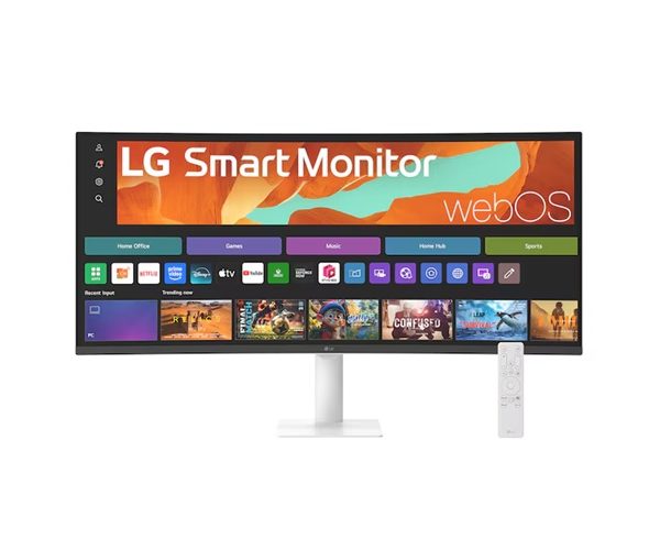 LG 34' Smart Monitor 34' WQHD Curved display with 3440x1440 resolution, sRGB 99%, webOS, AirPlay 2, 2x7W speakers, 100Hz refresh rate & Bluetooth