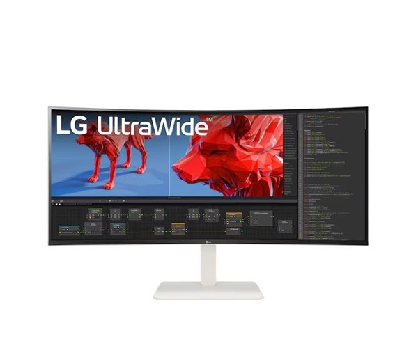 LG 38' UltraWide QHD+ Curved Monitor with 3840x1600 Nano IPS display, HDR600, DCI-P3 98%, 144Hz, 1ms, USB-C, KVM, and adjustable stand