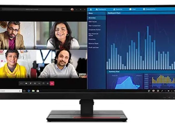 LENOVO ThinkVision P34W-20 34' 60Hz QHD IPS Monitor 4K 3440x1440 21:09 4ms Height Adjustable Tilt Swivel 100W PD HDMI DP LAN USB Speakers VESA 3yrs