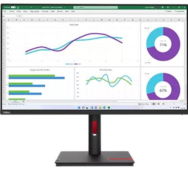 LENOVO ThinkVision T32H-30 31.5'/32' 60Hz QHD Monitor 2K 2560x1440 16:9 4ms IPS Height Adjustable Tilt Pivot Swivel HDMI DP USB-C RJ45 90W PD VESA 3y