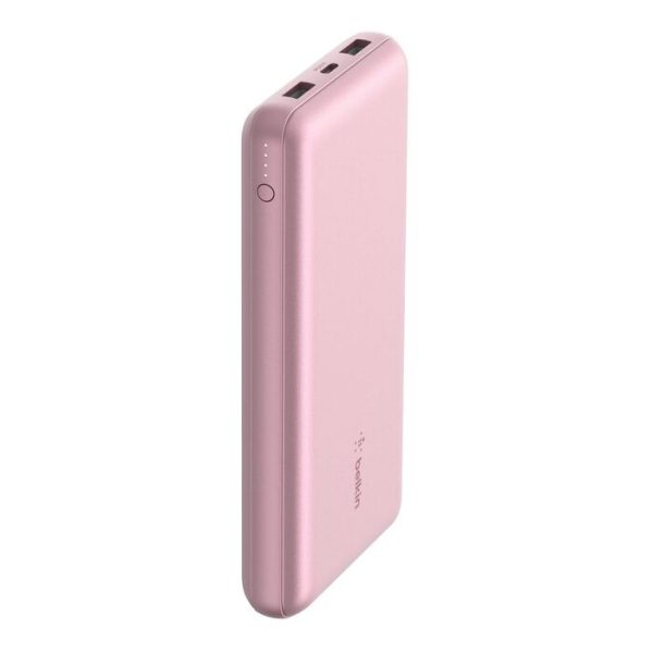 Belkin BoostCharge Power Bank 20K (Triple-Port) - Pink (BPB012btPK), 2xUSB-A, 1xUSB-C + USB-C to USB-A Cable, LED Light Indicater, 2 Years Warranty
