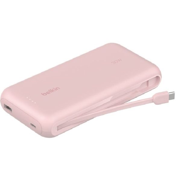 Belkin BoostCharge 20K mAh Power Bank With Integrated USB-C Cable - Pink (BPB024fqPK), 30W, 2xUSB-C, 1x USB-A, CEW $2,500, Apple, 2 Years Warranty