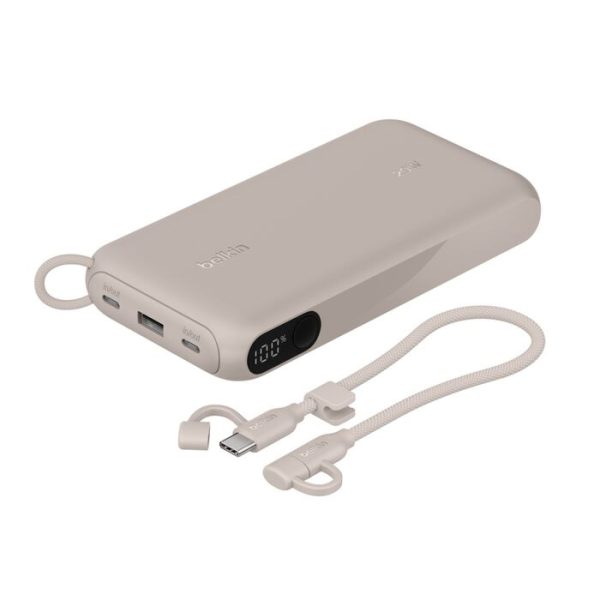 Belkin BoostCharge 20K mAh Power Bank with Display + USB-C to USB-C Cable 60W (15CM) - Sand (BPB028fqSD), 20W, 2x USB-C, 1x USB-A, 2 Years Warranty