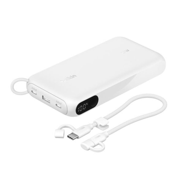 Belkin BoostCharge 20K mAH Power Bank with Display + USB-C to USB-C Cable 60W (15CM) - White (BPB028fqWH), 20W, 2x USB-C, 1x USB-A, 2 Years Warranty