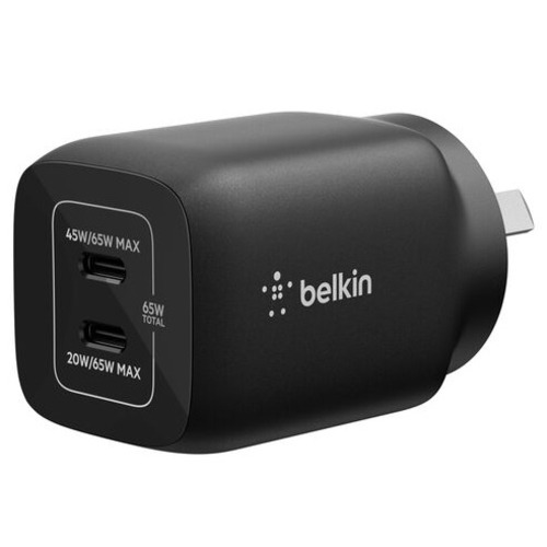 Belkin Gaming Dual USB-C 65W (45W + 20W) Wall Charger  For Nintendo Switch 2 - Black (ENA007auBK), Compact, Travel-Friendly, 2 Years Warranty