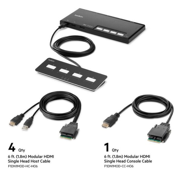 Belkin Cybersecurity and Secure KVM 4-Port Single Head HDMI Modular Secure KVM Switch PP4.0 W/ Remote-Black(F1DN104MOD-HH-4),12V,2.5A,2 Years Warranty
