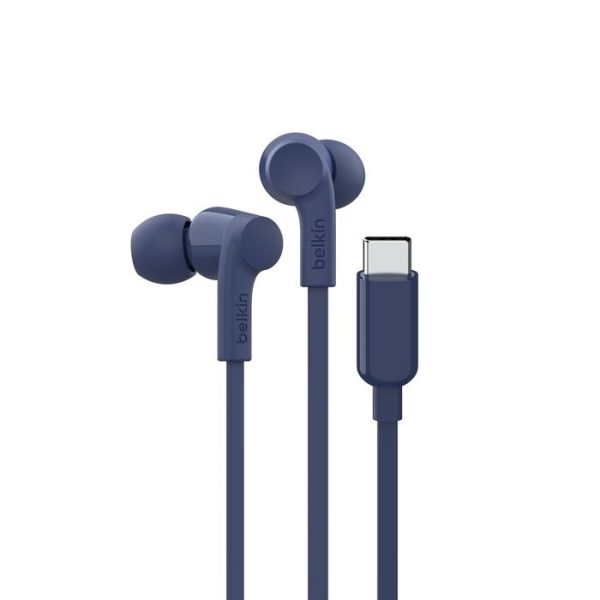 Belkin SoundForm USB-C Wired Earbuds With Adjustable Volume Limiter - Blue (G3H0002fqBLV2), IPX5-Rated, 10mm Drivers, Tangle-Free, 2 Years Warranty