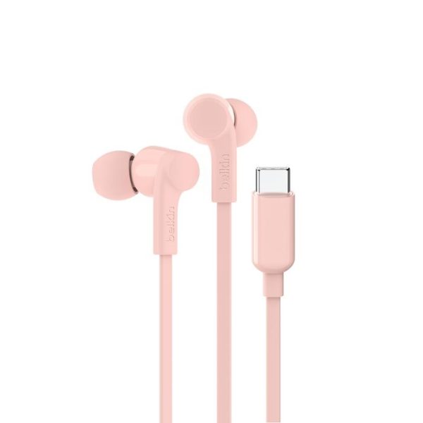 Belkin SoundForm USB-C Wired Earbuds With Adjustable Volume Limiter - Pink(G3H0002fqPKV2),IPX5-Rated,10mm Drivers,Built-in Microphone,2 Years Warranty
