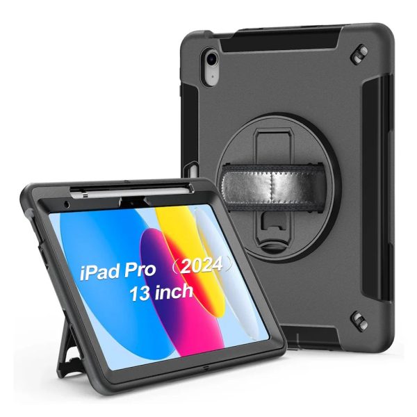 USP Rugged Apple iPad Pro (13') (M5/M4) (8th/7th Gen) Case Black - Built-in-Kickstand, Hand & Shoulder Strap, DropProof,  5 Years Warranty