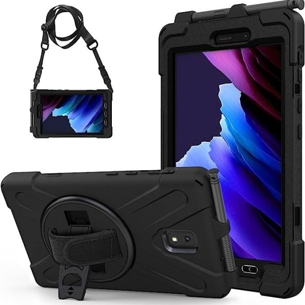USP Rugged Samsung Galaxy Tab Active5/Tab Active3 (8') Case Black - Built-in-Kickstand, Hand & Shoulder Strap, DropProof,5 Years Warr