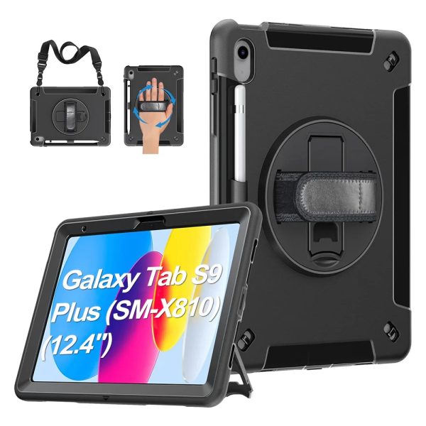USP Rugged Samsung Galaxy Tab S10+/ Tab S9+ /Tab S9 FE+ (12.4') Case Black -  Built-in-Kickstand, Hand & Shoulder Straps, DropProof, 5 Years Warranty