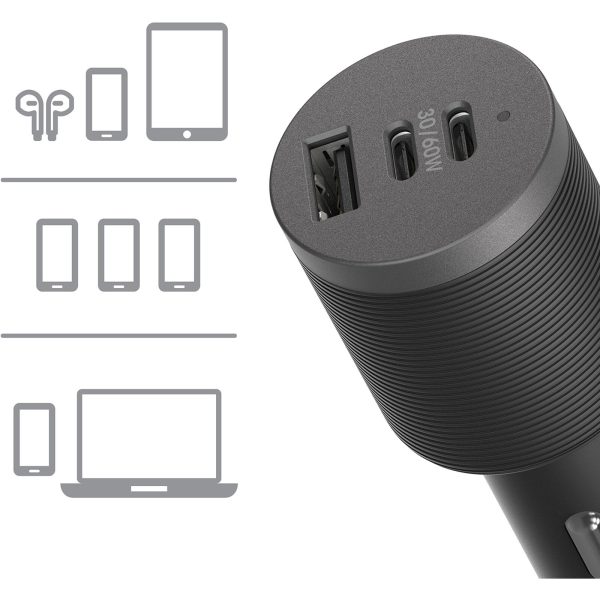 OtterBox 72W USB-C Triple Port Premium Pro Fast Car Charger - Black (78-80899),1x USB-A (12W), 2x USB-C (30W),Fast-Charging for Samsung & iPhone