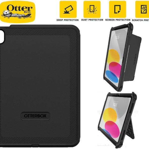 OtterBox Rugged Defender Apple iPad (11') (A16) (11th Gen) / iPad (10.9') (10th Gen) Kickstand Case Black - (77-89953), 7 Years Warranty