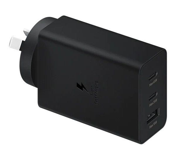 Samsung 65W PD Power Adapter Trio - Black(EP-T6530NBEGAU),3-in-1 Wall Charger(2 x USB-C, USB-A), Versatile Compatiblity, 1 Year Warranty