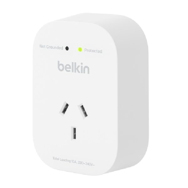 Belkin SurgePro 1-Outlet Surge Protector (SRA010AU)- 1800 Joules, Safe and Compact Design, Belkin 6-Point Safety System, $30000 CEW,  2 Years Warranty