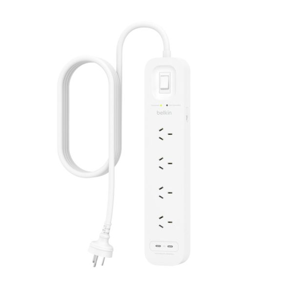 Belkin SurgePlus 4-Outlet Surge Protector With 2x USB -C Port(30W) (SRB005AU2M) - Heavy Duty 2M Power Cord, 525 Joules, $40000 CEW,  2 Years Warranty